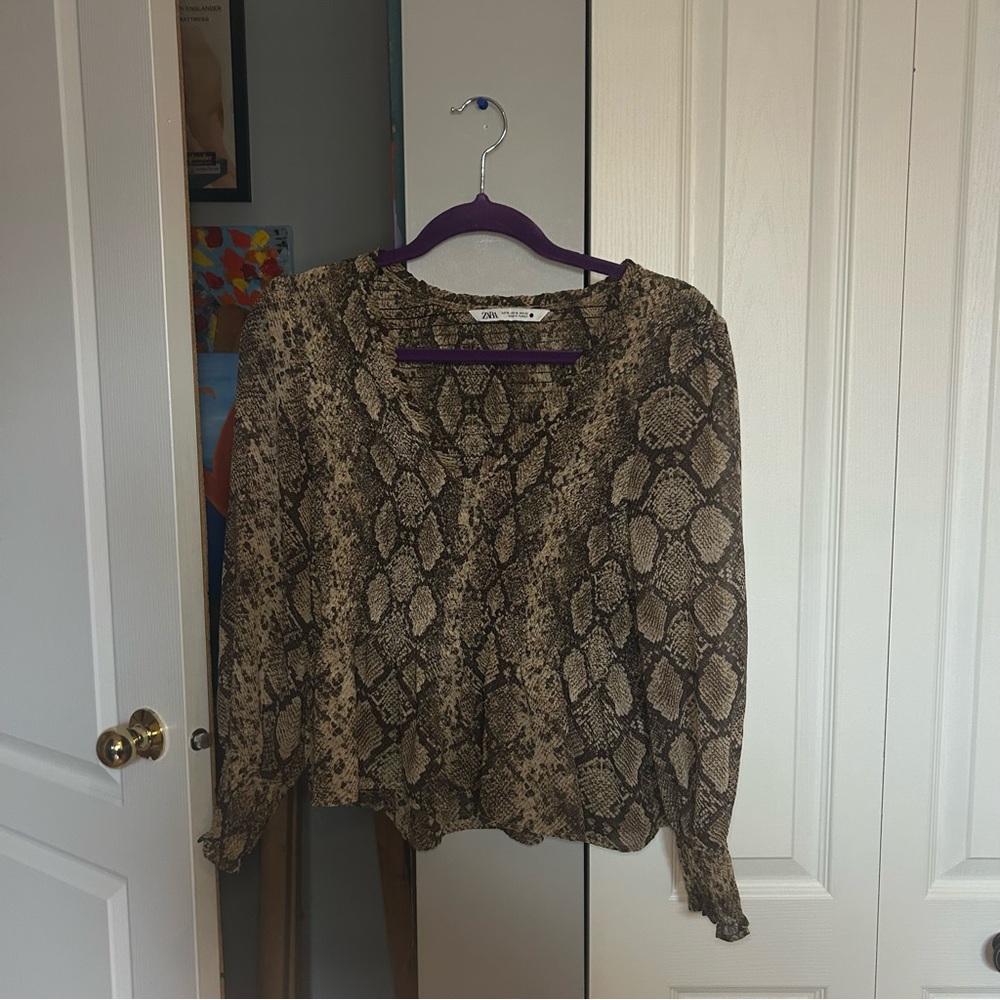 Zara Brown Snake Print Blouse